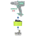 Ryobi 18V ONE+ to Metabo HPT 18V battery adapter - compatibility diagram showing battery, adapter and hammer drill