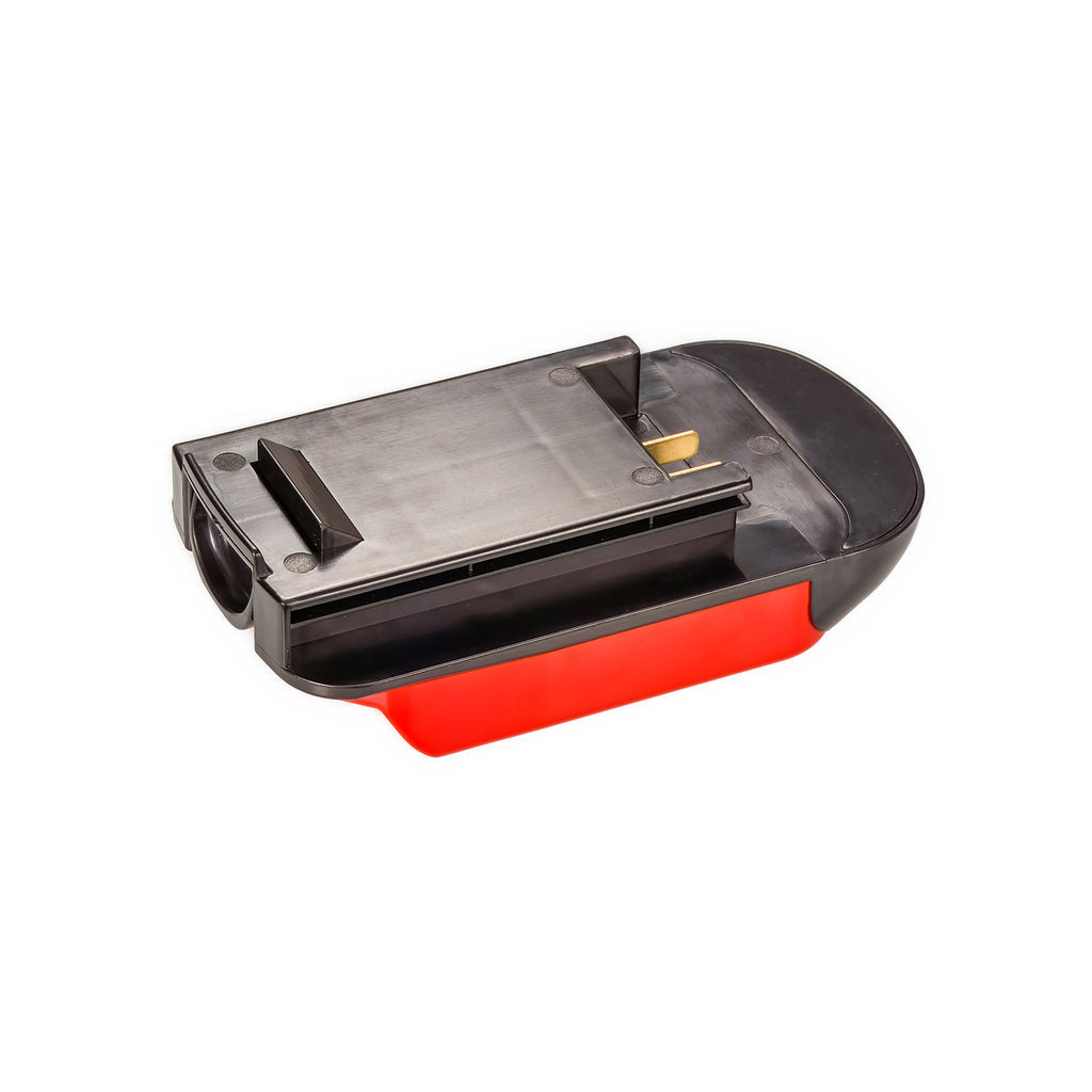 Stanley V20 to Black and Decker 18V Ni-Cd battery adapter - tool-side connection with twin copper blades, red base below