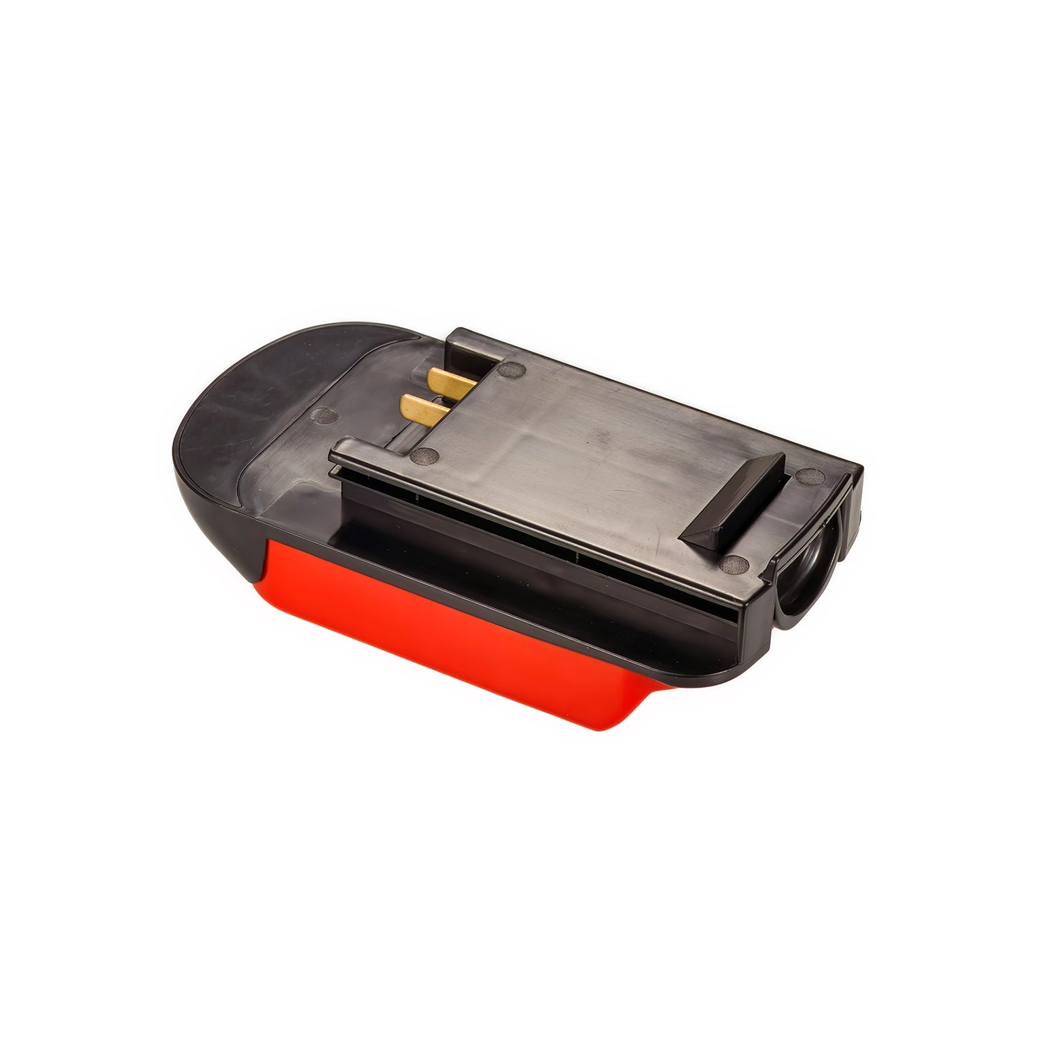 Stanley V20 to Black and Decker 18V Ni-Cd battery adapter - tool-side connection with twin copper blades, red base below