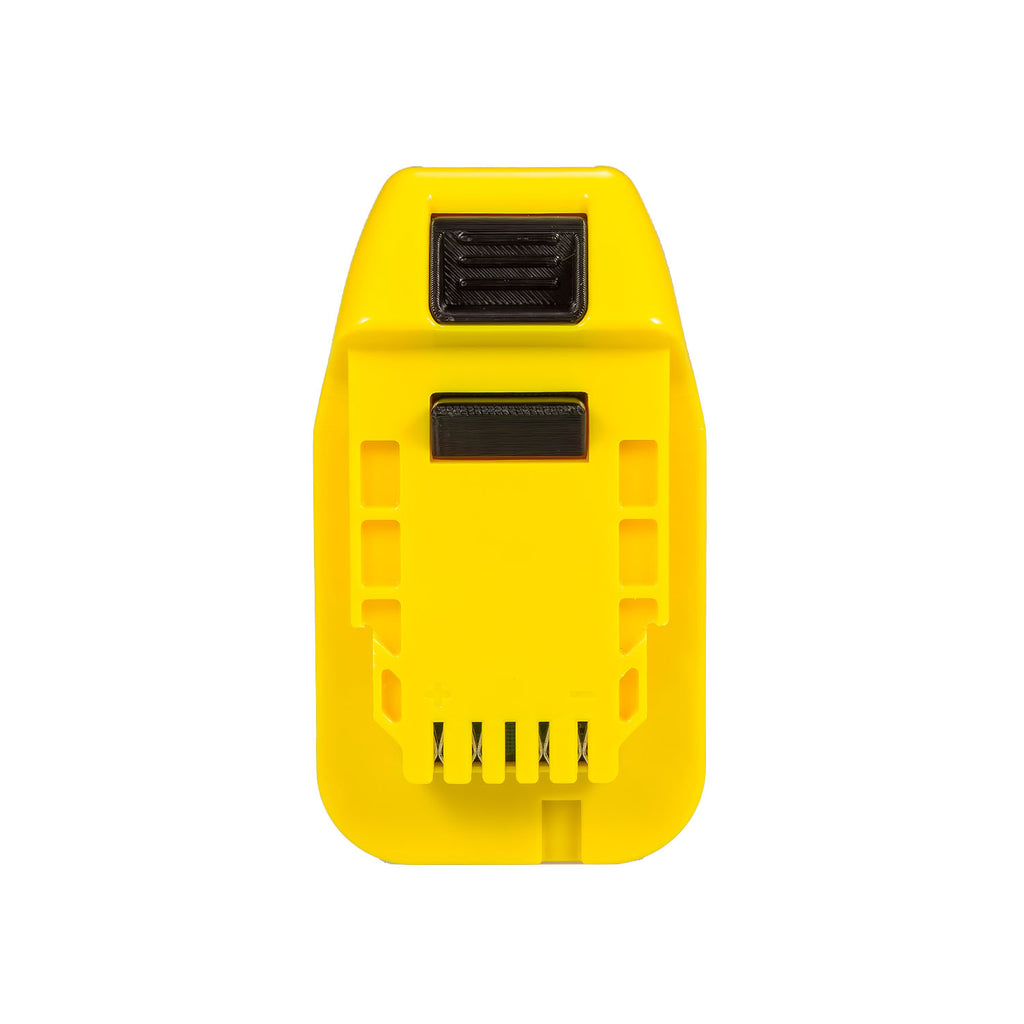 Stanley V20 to Hercules 20V battery adapter - Hercules tool-side connection square on, ribbed release button