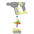 Stanley V20 to Ryobi 18V ONE+ battery adapter - compatibility diagram showing battery, adapter and rotary hammer