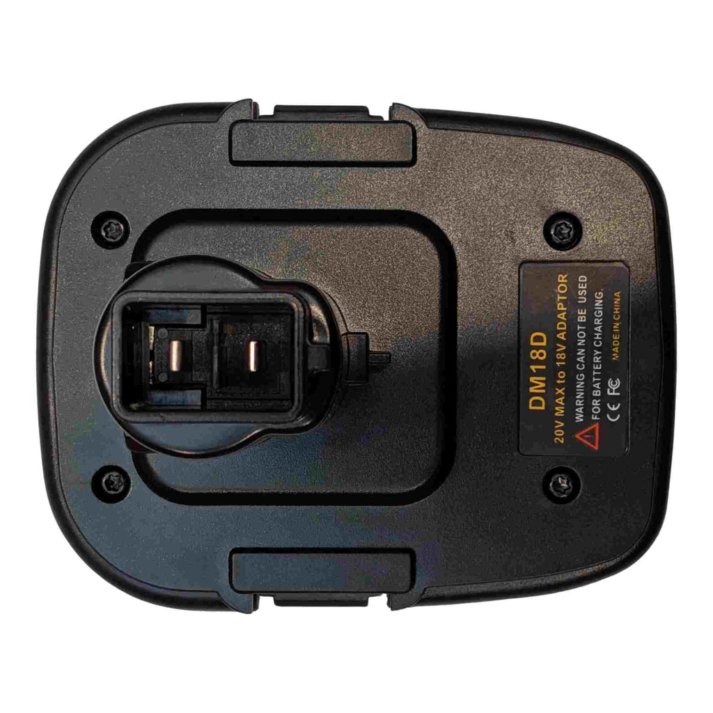 Bauer 20V to DeWalt 18V Ni-Cd battery adapter - plan view of the DeWalt tool-side face, post head with twin blade contacts