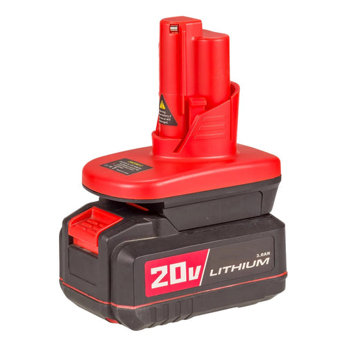 Bauer 20V to Milwaukee M12 battery adapter - fitted to the Bauer 20V battery, tool-side stem upward