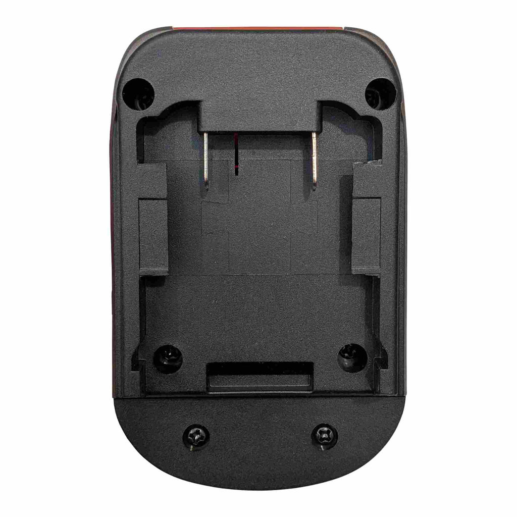 Bauer 20V to Milwaukee M12 battery adapter - battery-side connection, twin terminal blades and four screws in the pocket