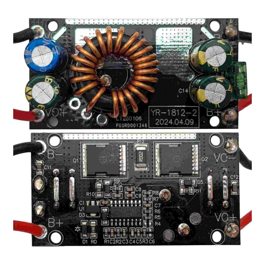 Bauer 20V to Milwaukee M12 battery adapter - both faces of the circuit board, coil, capacitors and lead wires