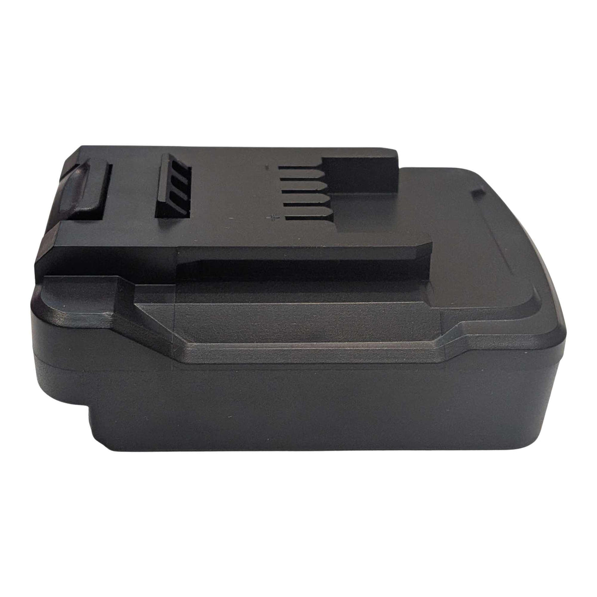 Bosch 18V GBA (Blue) to Einhell 18V PXC battery adapter - side view with the Einhell tool-side connection uppermost