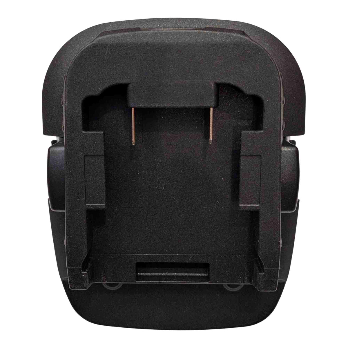 DeWalt 20V MAX to DeWalt 18V Ni-Cd battery adapter - battery-side connection, rails and twin copper terminal blades