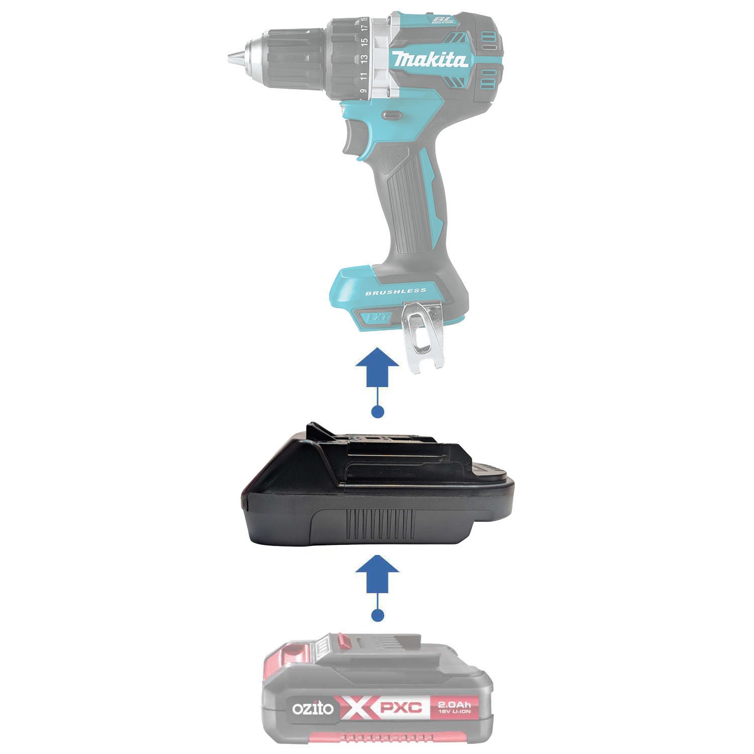 Ozito 18V PXC vers Makita 18V LXT Adaptateur de batterie