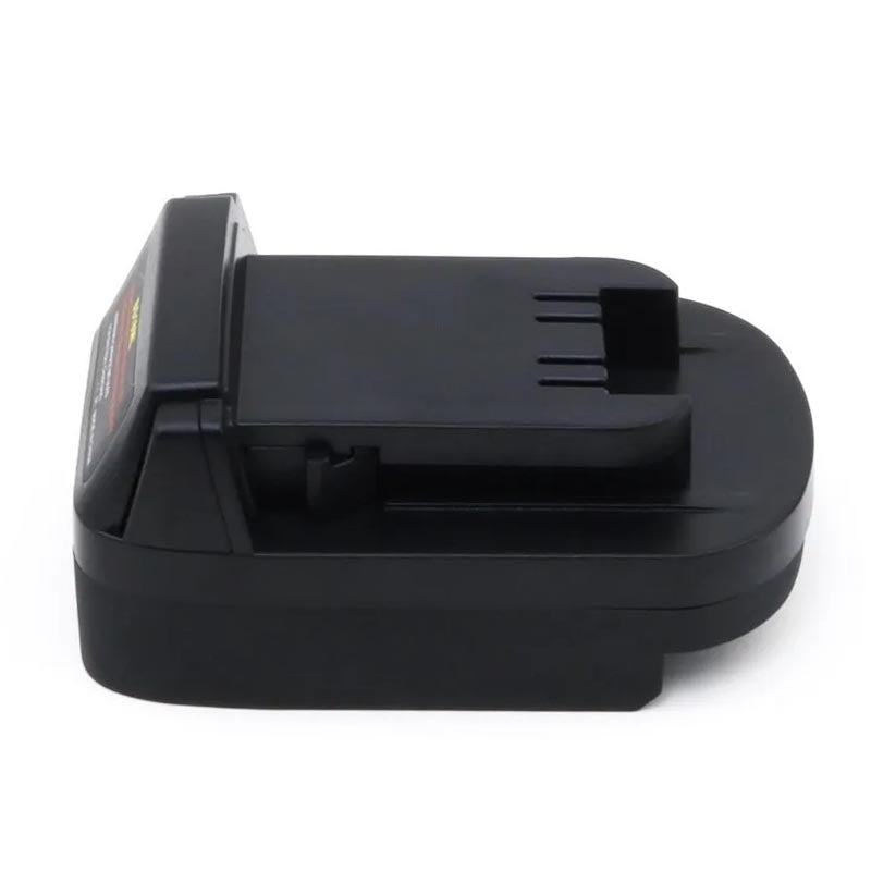 Bosch 18V GBA (Blue) to Milwaukee M18 battery adapter - side view, Milwaukee-side rail along the top